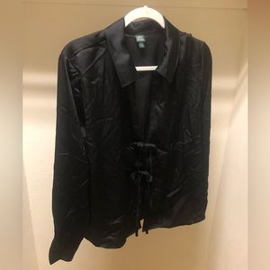 Long Sleeve Tie-Front Black Top